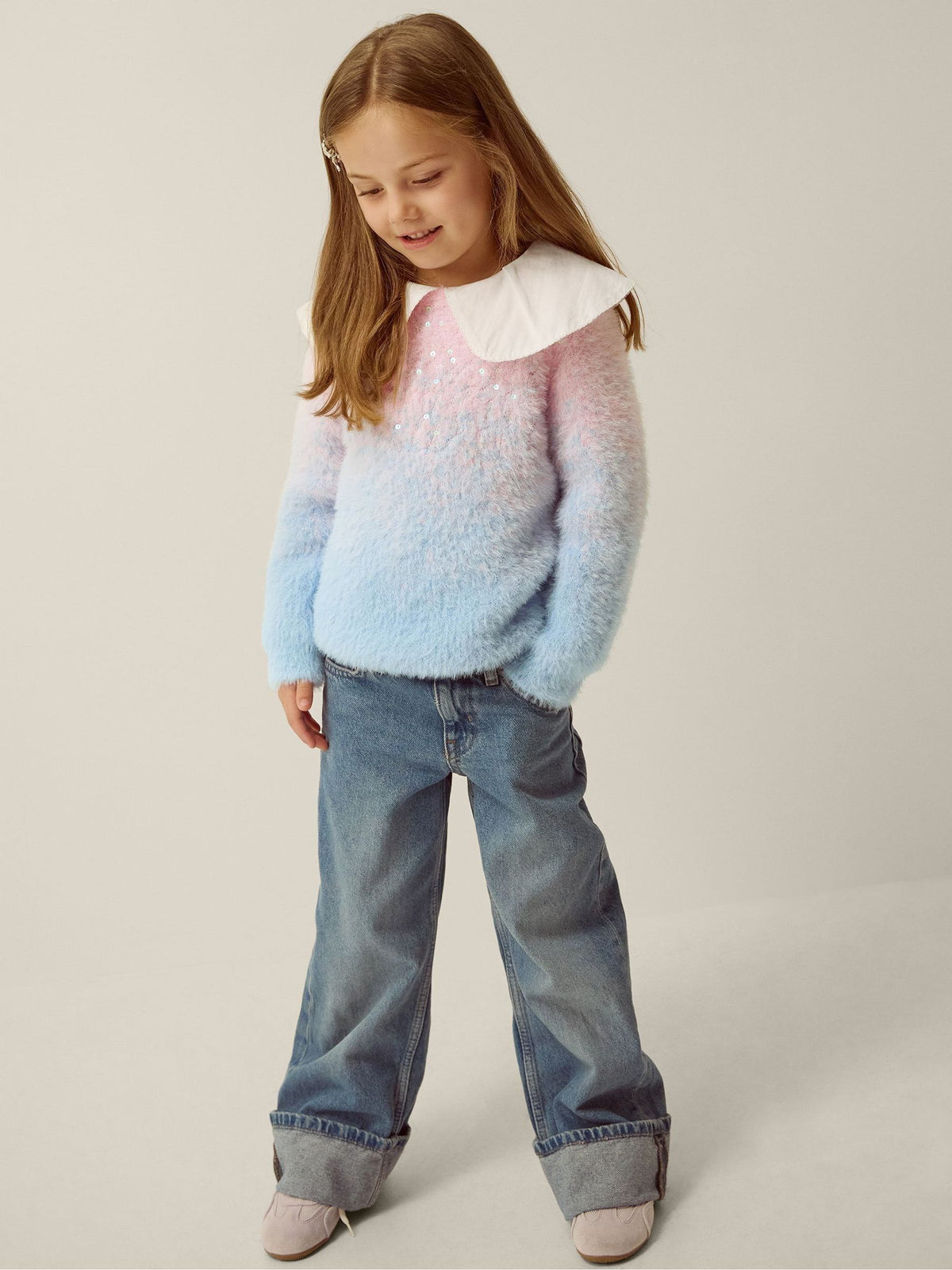 Monsoon Blue Sequin Ombré Fluffy Jumper - image 1