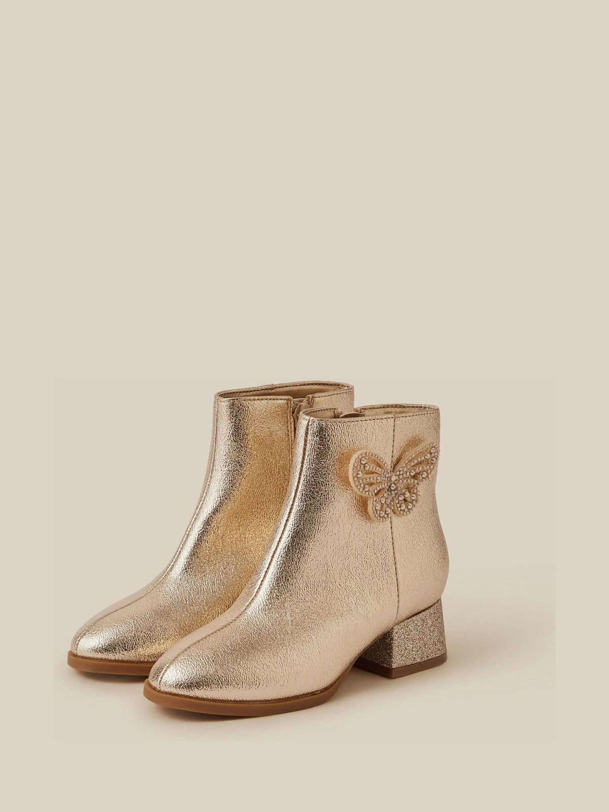 Monsoon Gold Embellished Butterfly Metallic Boots - image 1