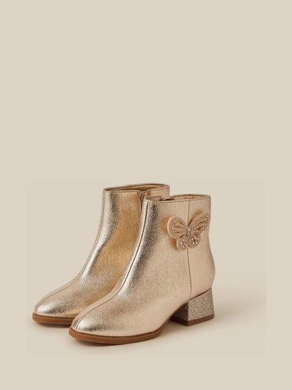 Monsoon Gold Embellished Butterfly Metallic Boots - image 1