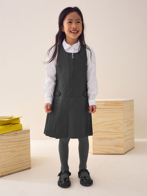 Dsiney Kidz - Grey Embroidered Zip Front Pinafore School Dress (3-14yrs) image 1