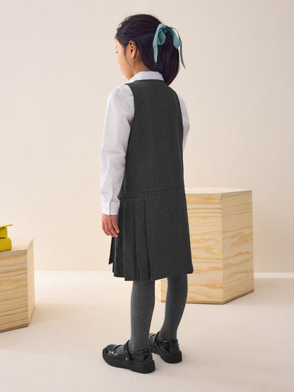 Grey Embroidered Zip Front Pinafore School Dress (3-14yrs) image 2