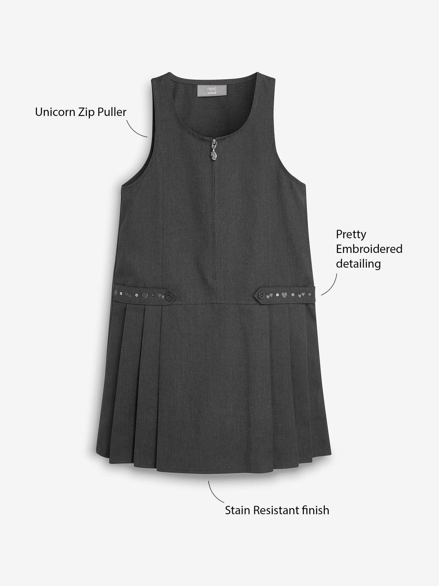 Grey Embroidered Zip Front Pinafore School Dress (3-14yrs) image 4