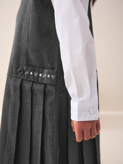 Grey Embroidered Zip Front Pinafore School Dress (3-14yrs) image 5