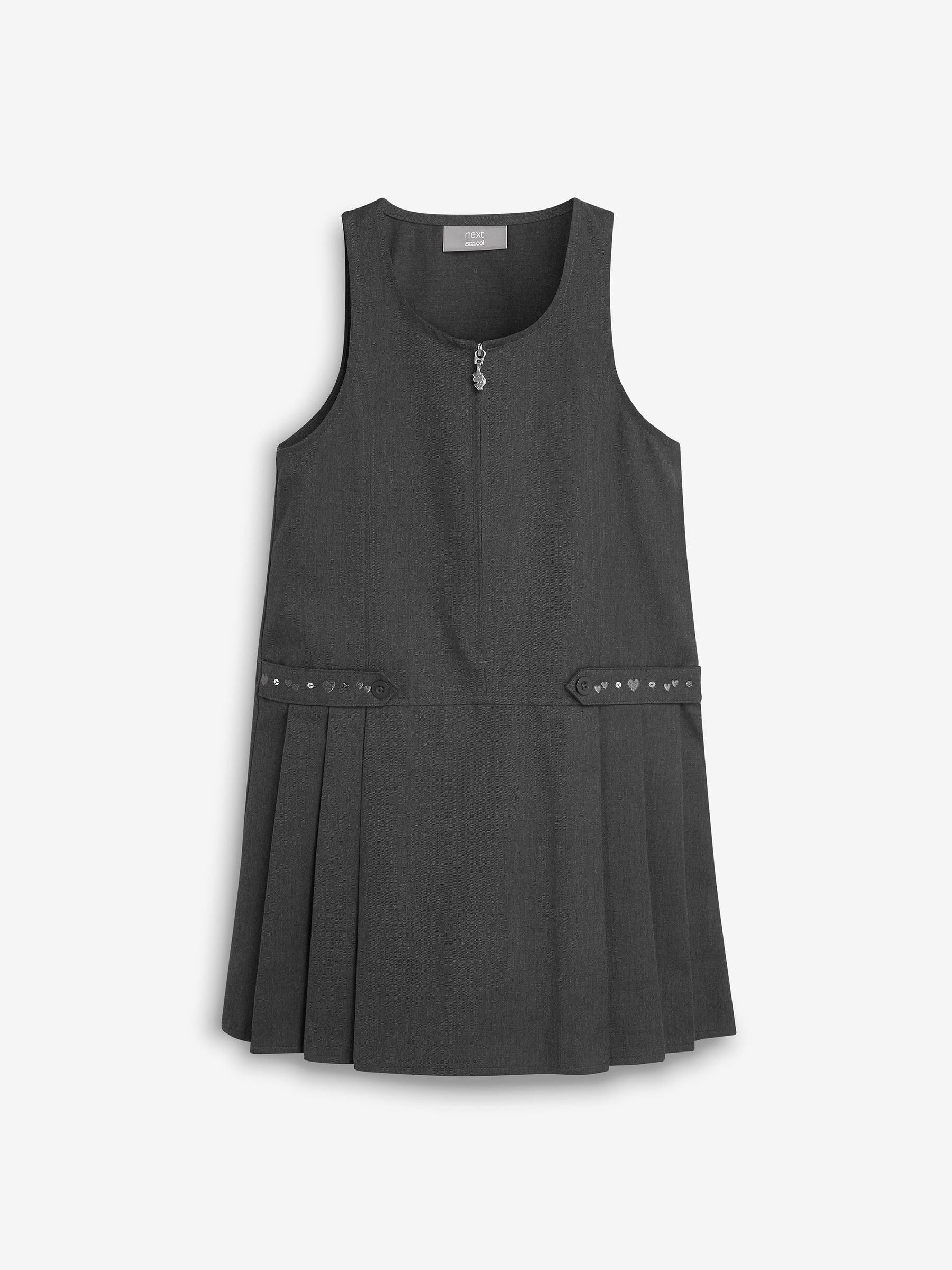 Grey Embroidered Zip Front Pinafore School Dress (3-14yrs) image 6