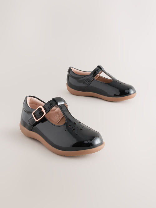 Black Patent Leather Wide Fit (G) First Walker T-Bar Touch Fastening Shoes image 1