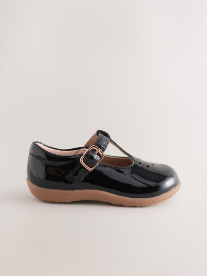 Black Patent Leather Wide Fit (G) First Walker T-Bar Touch Fastening Shoes image 3