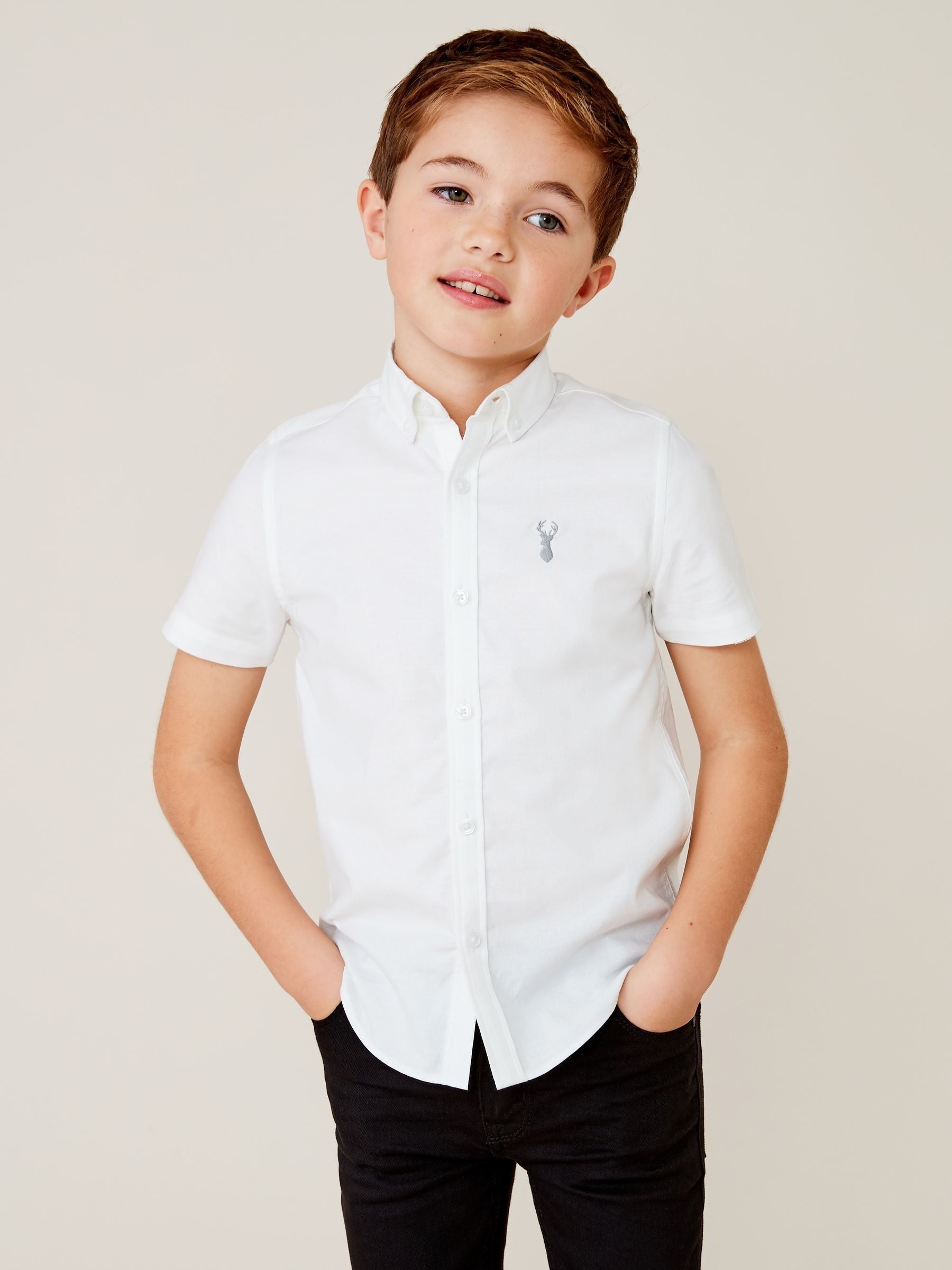 Dsiney Kidz - White Logo Short Sleeve Cotton Rich Oxford Shirt (3-16yrs) image 1