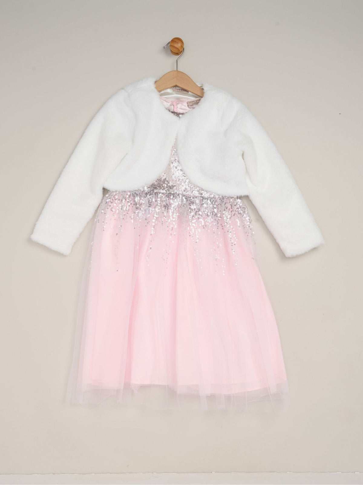 Miss Pink Waterfall Sequin Dress and Faux Fur Bolero Set - image 1