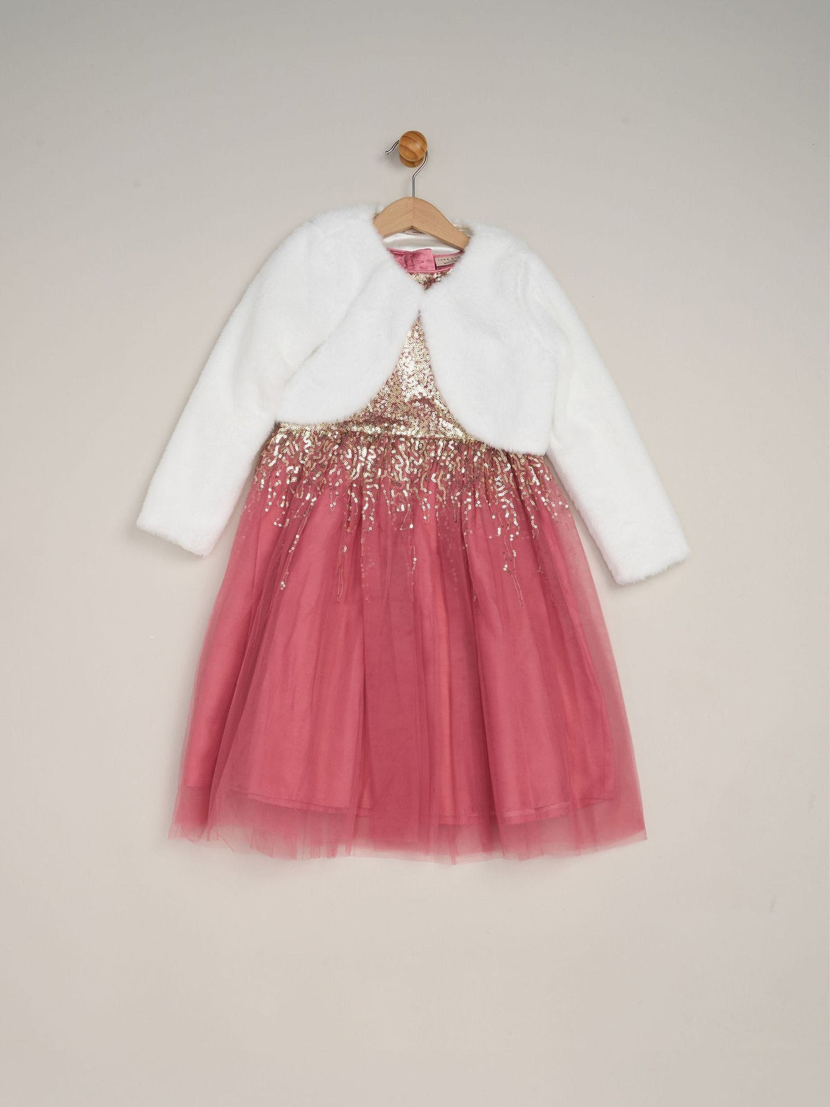 Miss Pink Waterfall Sequin Dress and Faux Fur Bolero Set - image 1