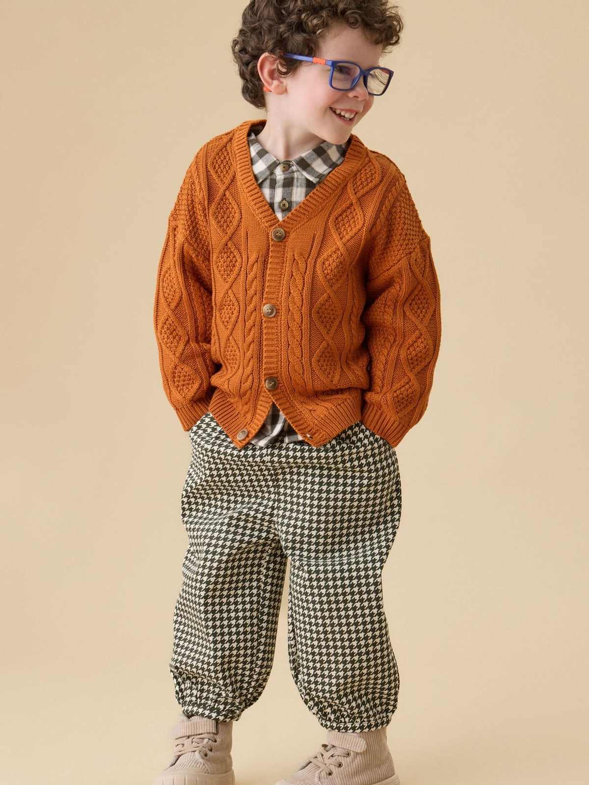 KIDLY by MORI Orange Rust Cable Knitted Cardigan - image 1
