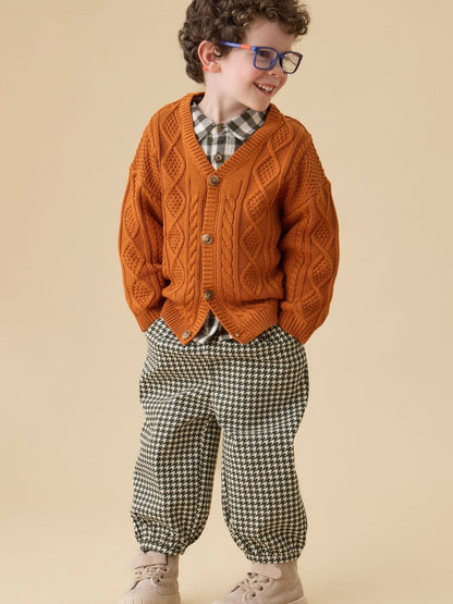KIDLY by MORI Orange Rust Cable Knitted Cardigan - image 1
