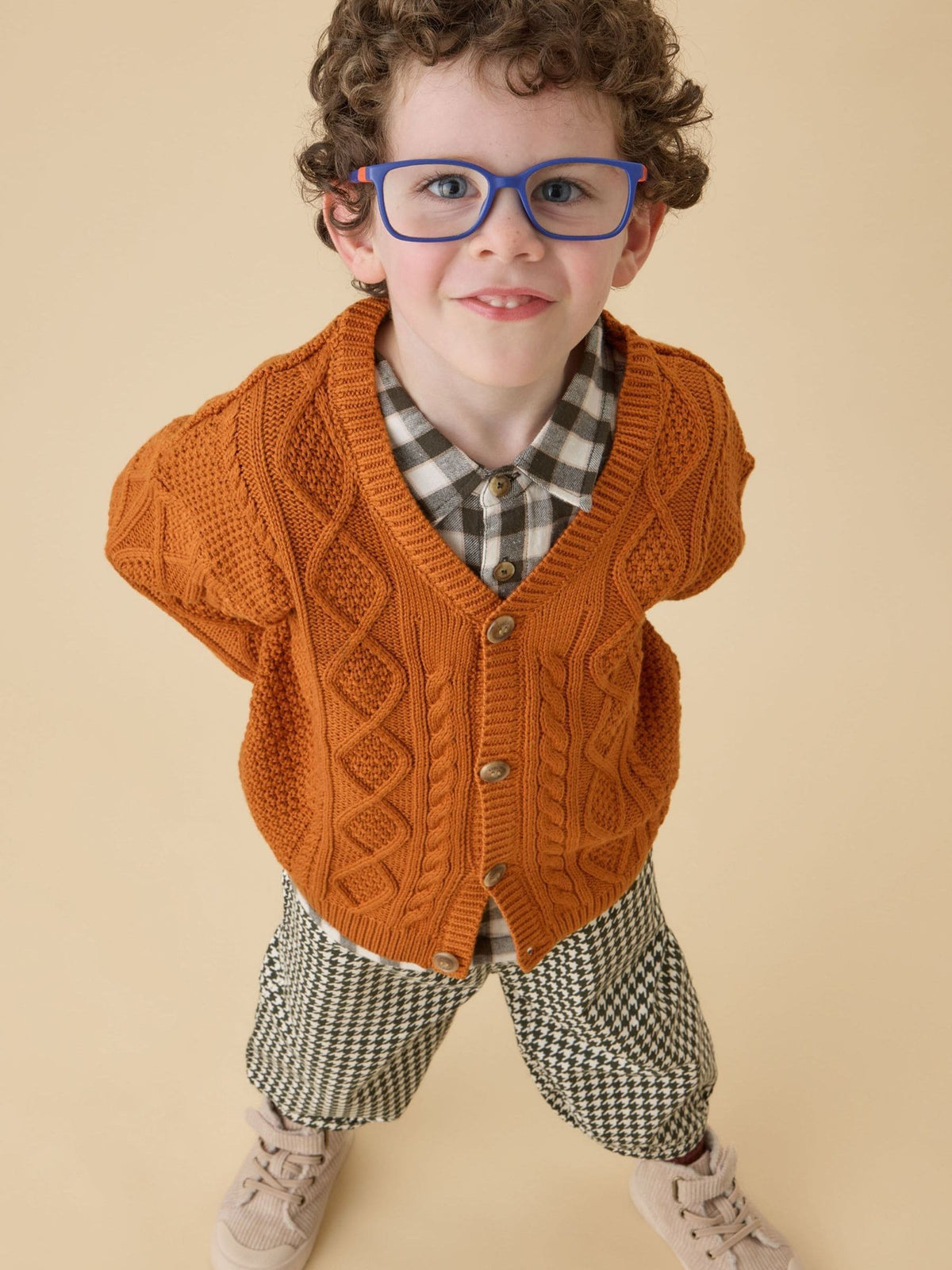 KIDLY by MORI Orange Rust Cable Knitted Cardigan - image 2