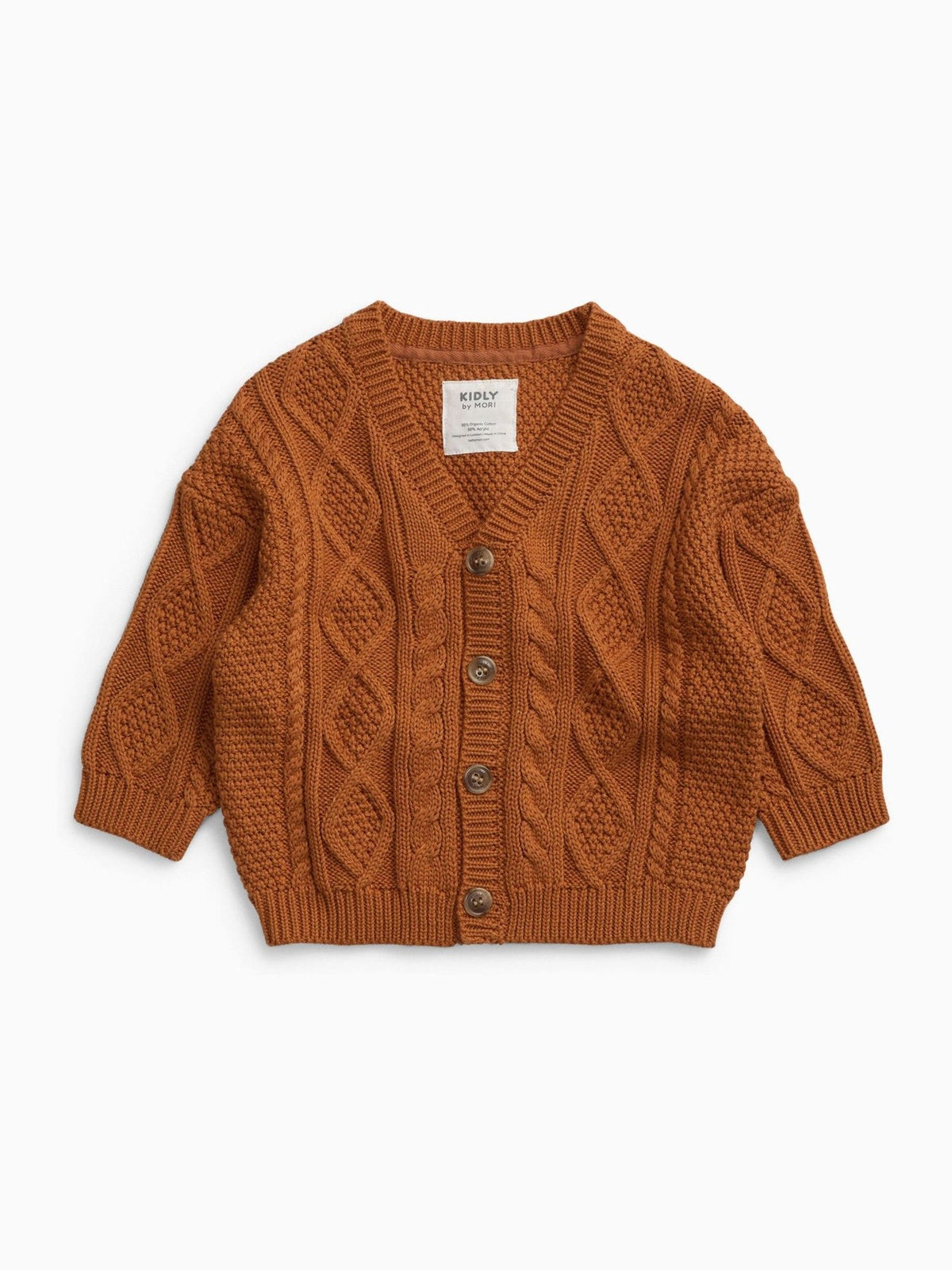 KIDLY by MORI Orange Rust Cable Knitted Cardigan - image 3