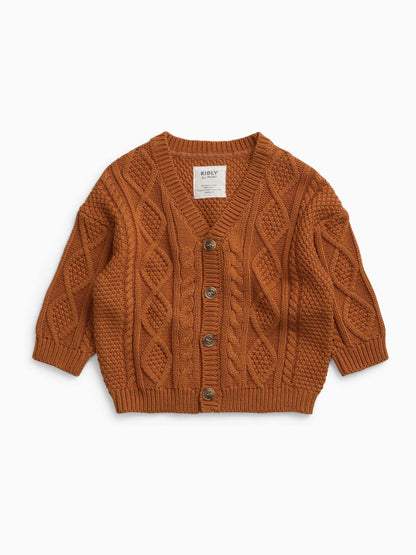 KIDLY by MORI Orange Rust Cable Knitted Cardigan - image 3