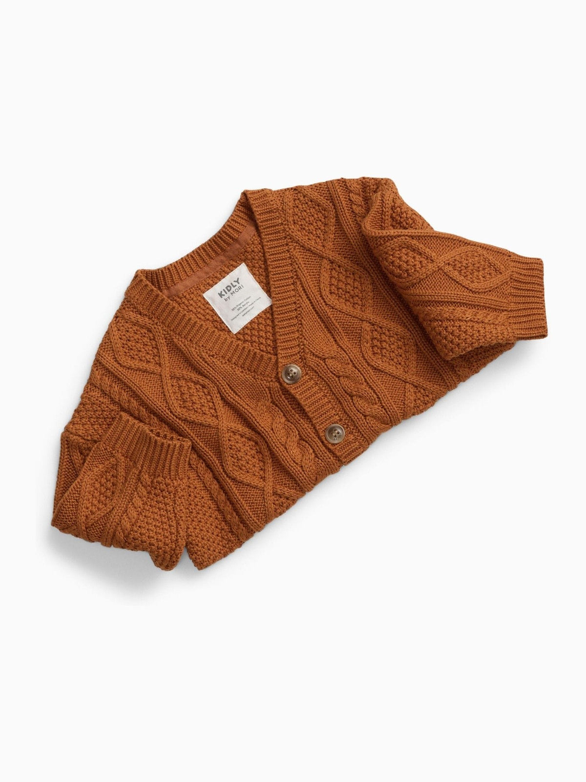 KIDLY by MORI Orange Rust Cable Knitted Cardigan - image 4