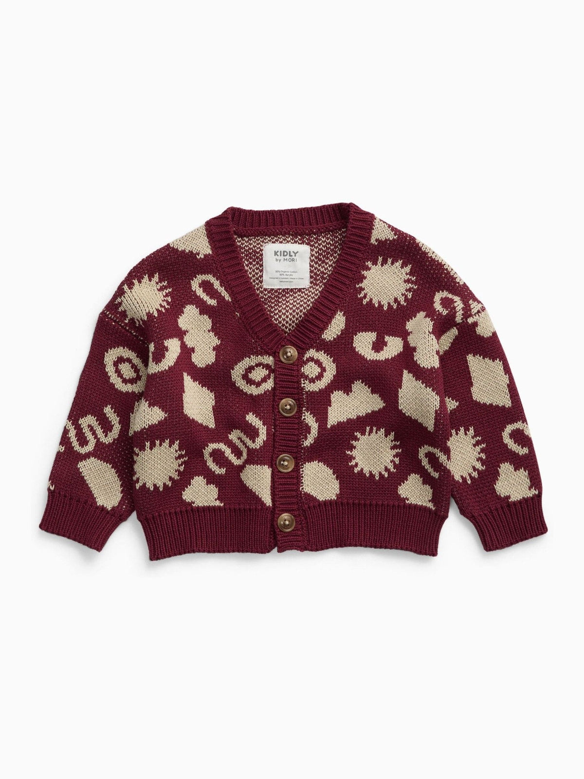 KIDLY by MORI Red Burgundy All Over Print Knitted Cardigan - image 3