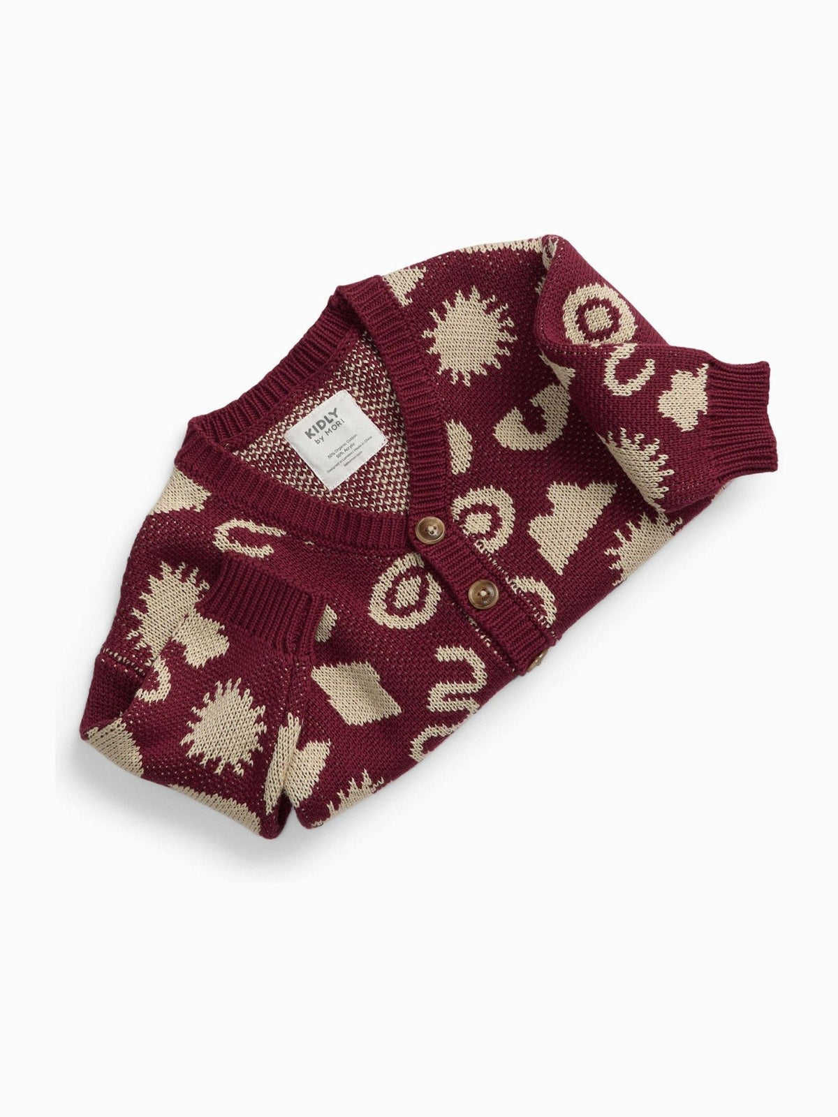 KIDLY by MORI Red Burgundy All Over Print Knitted Cardigan - image 4