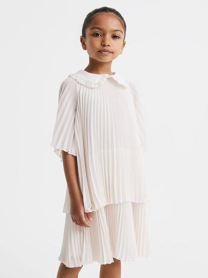 Dsiney Kidz - Reiss Ivory Nadia 4-9 yrs Pleated Collared Tiered Dress image 3
