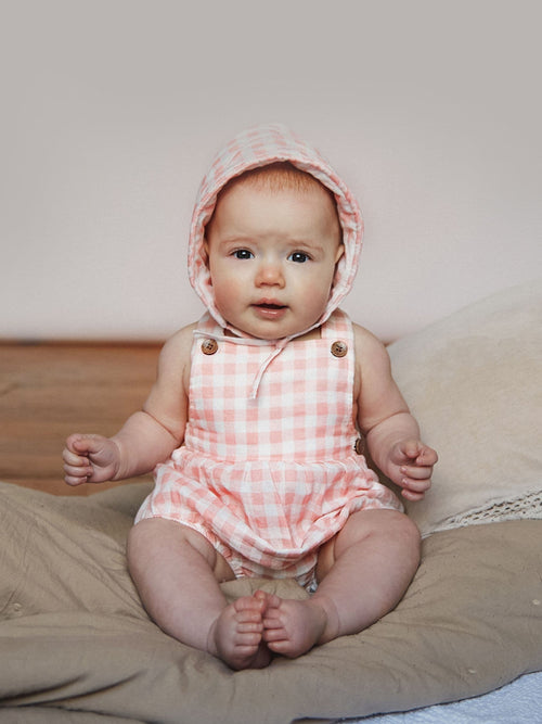 The Little Tailor Pink Gingham Baby Woven Shorty 100% Cotton Dungarees image 1
