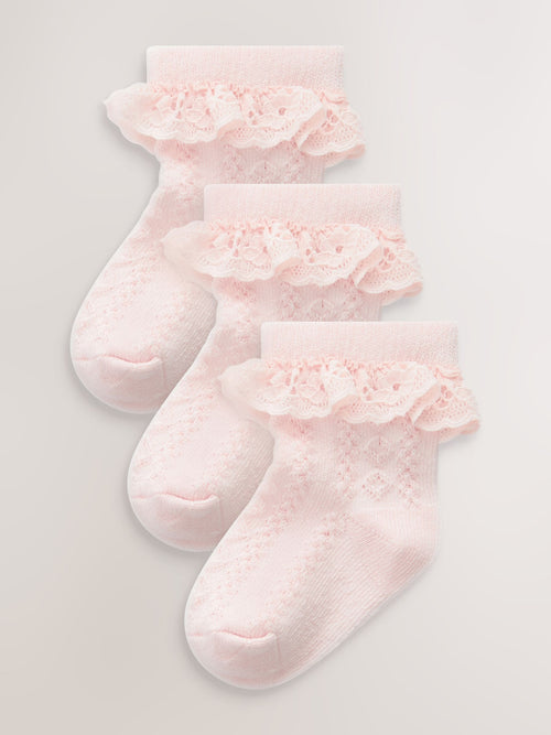 Pink Lace Baby Socks 3 Pack image 1