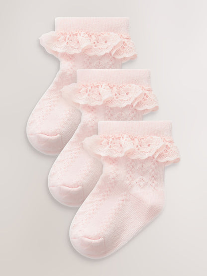Pink Lace Baby Socks 3 Pack image 1