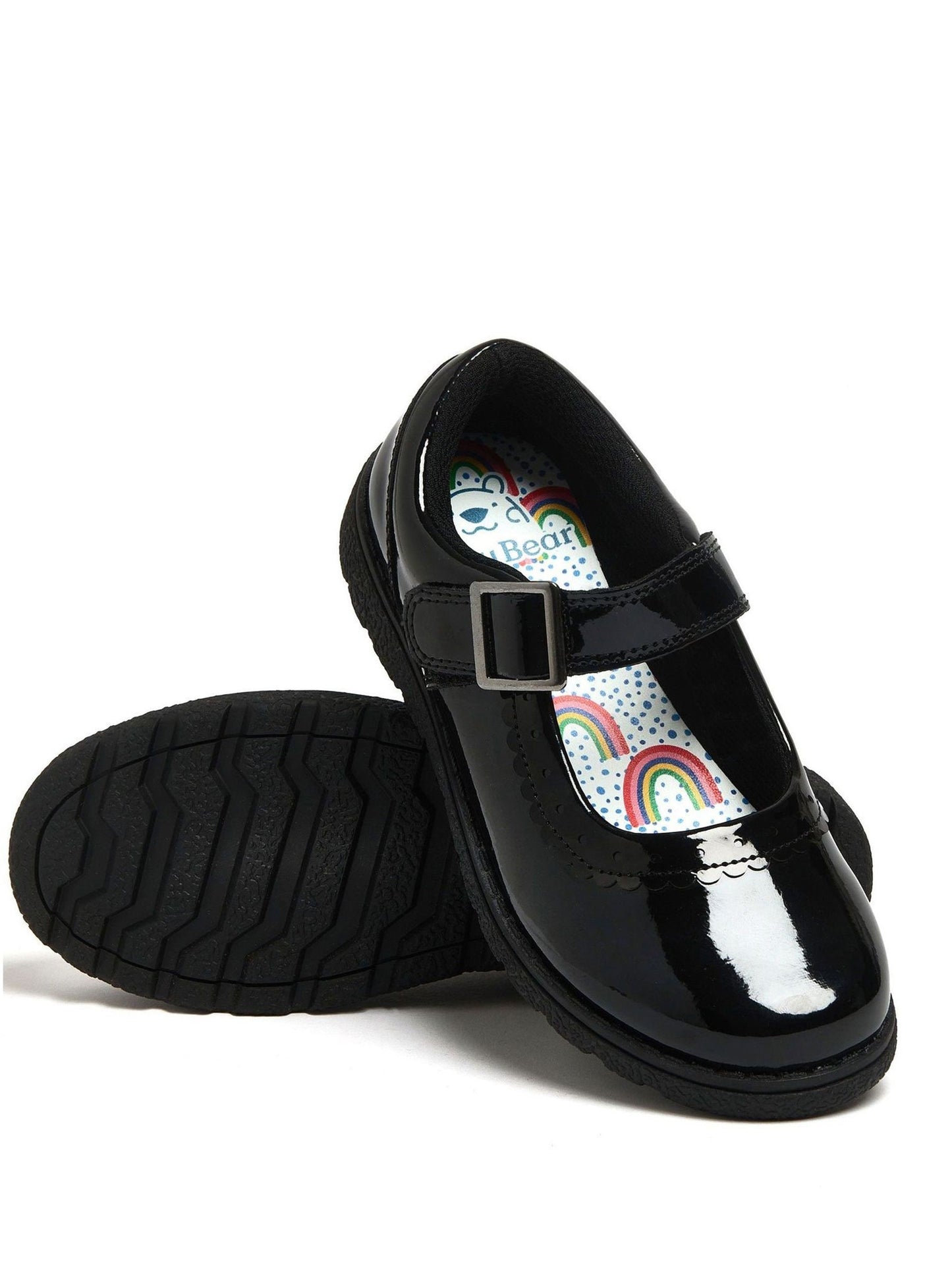 Harry Bear Black Patent Rainbow Girls School Shoes image 1