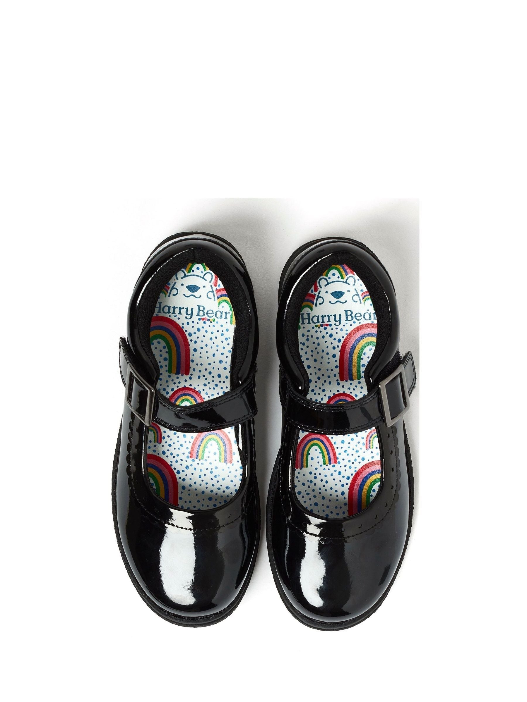 Harry Bear Black Patent Rainbow Girls School Shoes image 4
