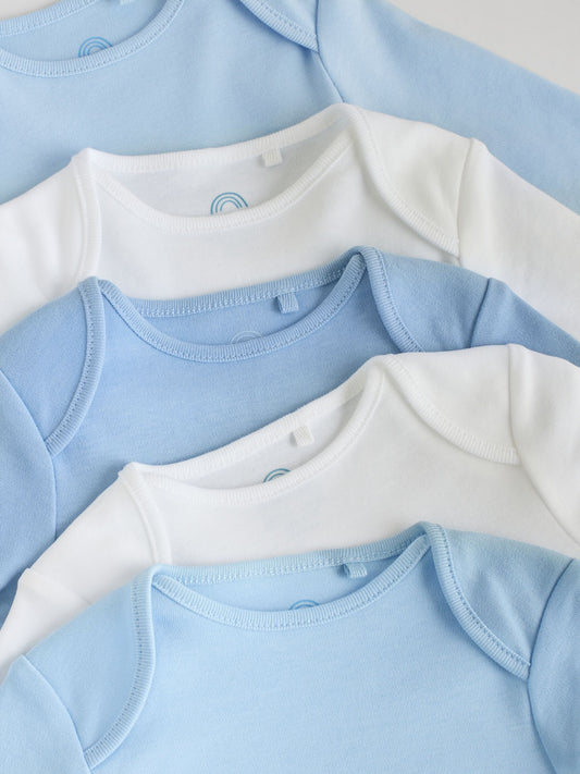 Blue 5 Pack Baby Long Sleeve Bodysuits image 3