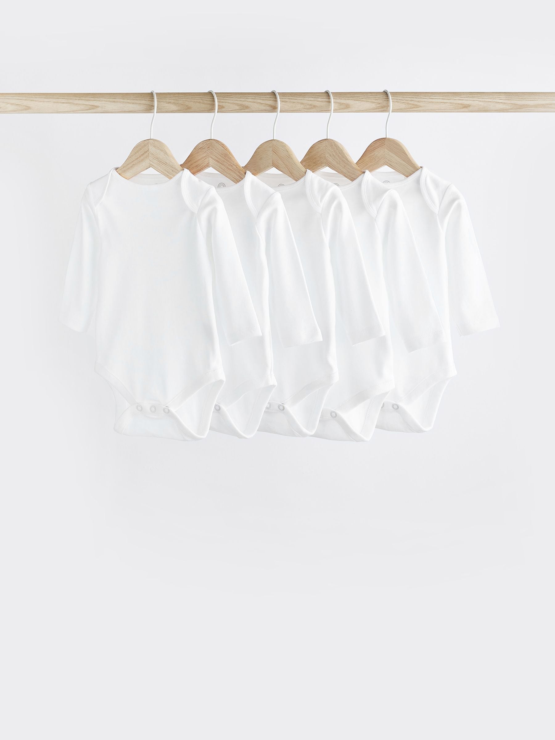 White 5 Pack Essential Baby Long Sleeve Bodysuits image 1