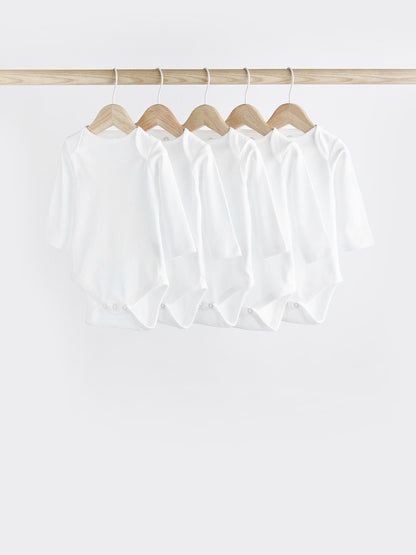 White 5 Pack Essential Baby Long Sleeve Bodysuits image 1