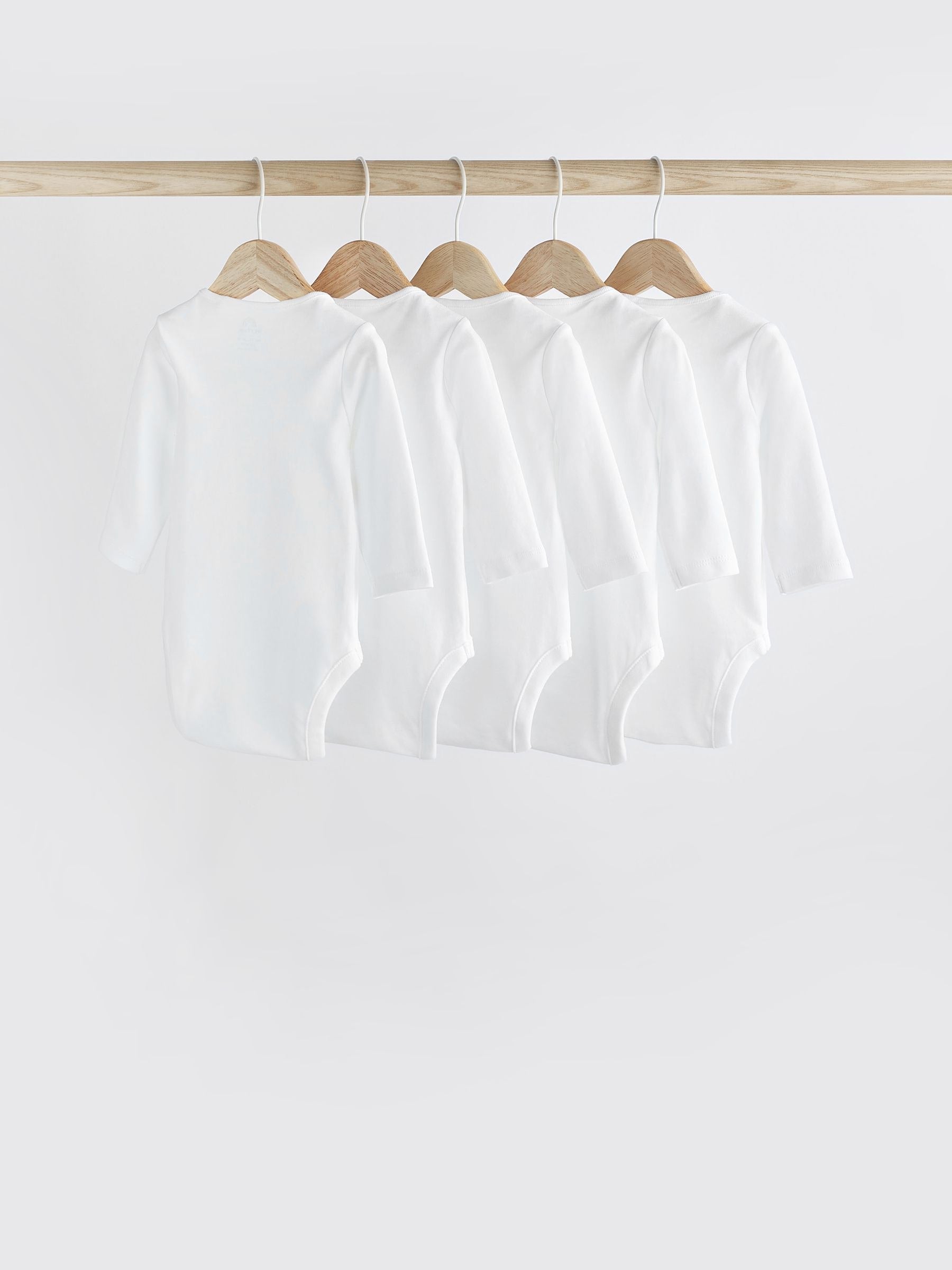 White 5 Pack Essential Baby Long Sleeve Bodysuits image 3