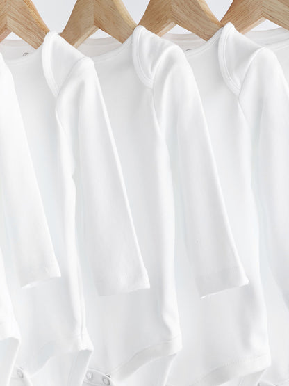 White 5 Pack Essential Baby Long Sleeve Bodysuits image 4