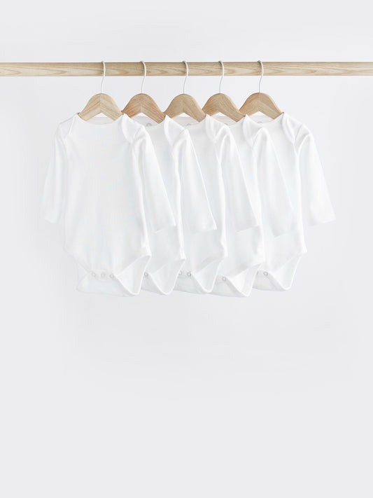 White 5 Pack Essential Baby Long Sleeve Bodysuits image 1