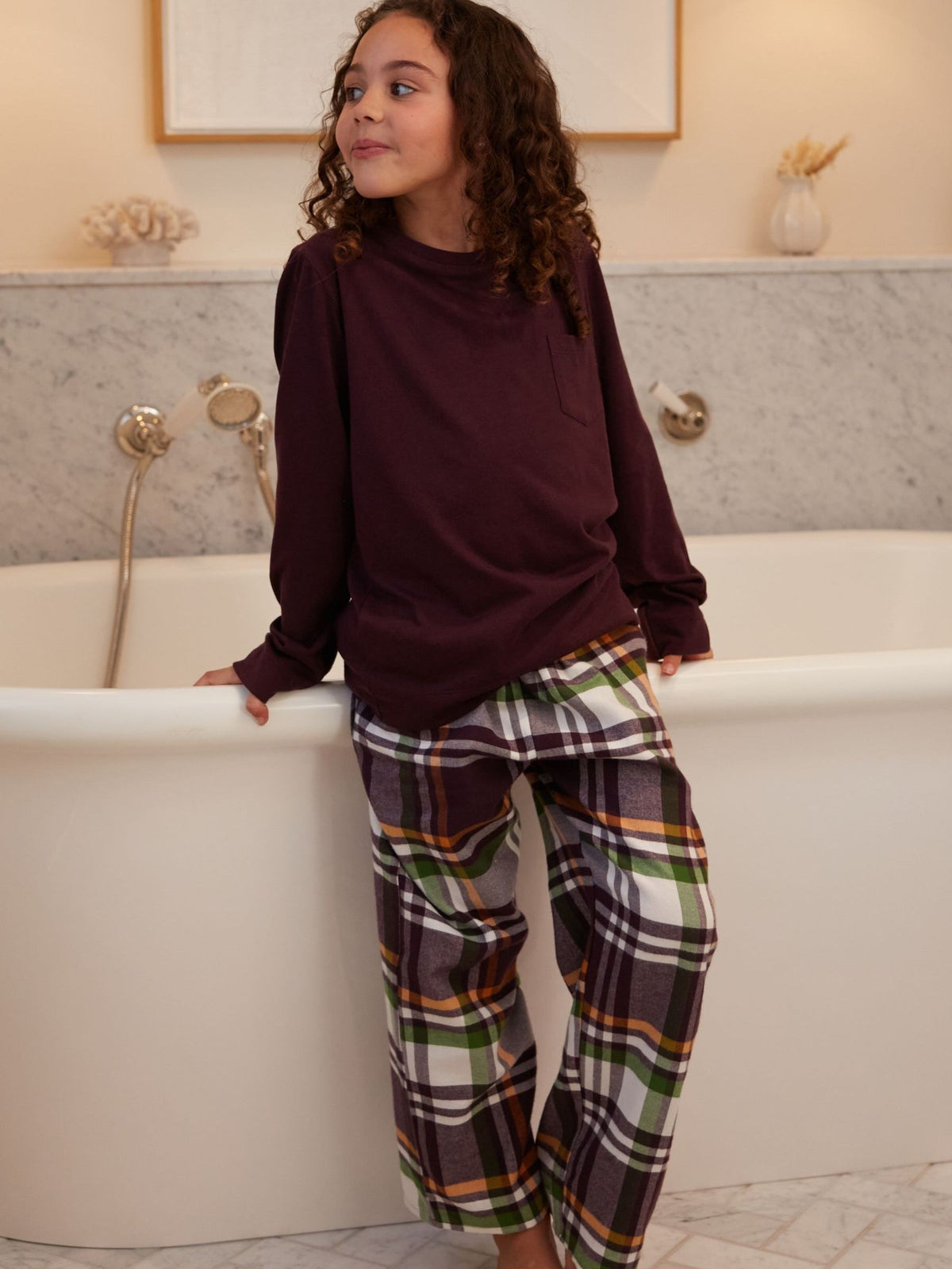 Cyberjammies Brown Jersey Top & Check Pyjamas Set - image 1