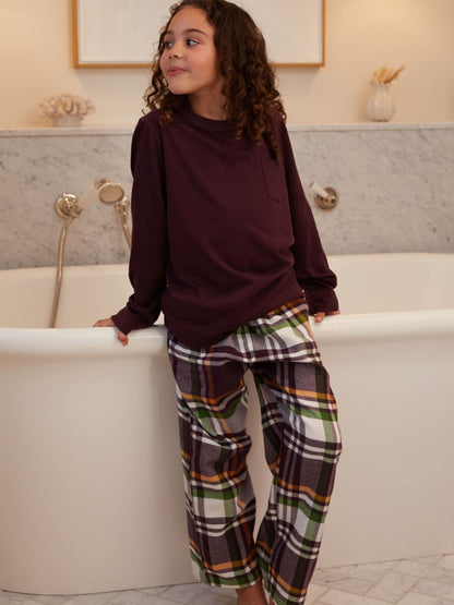 Cyberjammies Brown Jersey Top & Check Pyjamas Set - image 1
