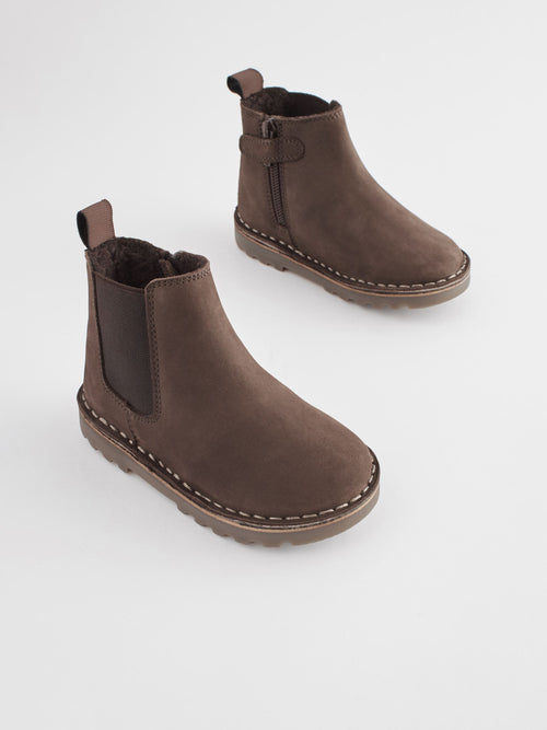 Chocolate Brown Standard Fit (F) Warm Lined Leather Chelsea Boots image 1