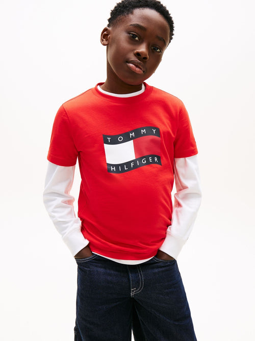Tommy Hilfiger Red Wavy Flag Jersey Crew Neck T-Shirt image 1