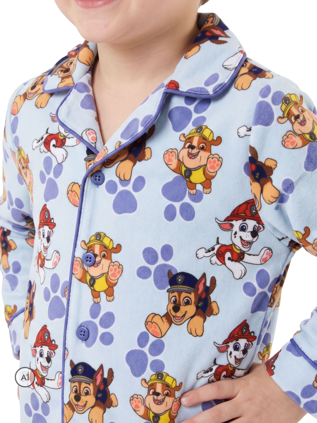 Character Blue Paw Patrol Button Up Chase, Marshall & Rubble Pyjamas - image 3