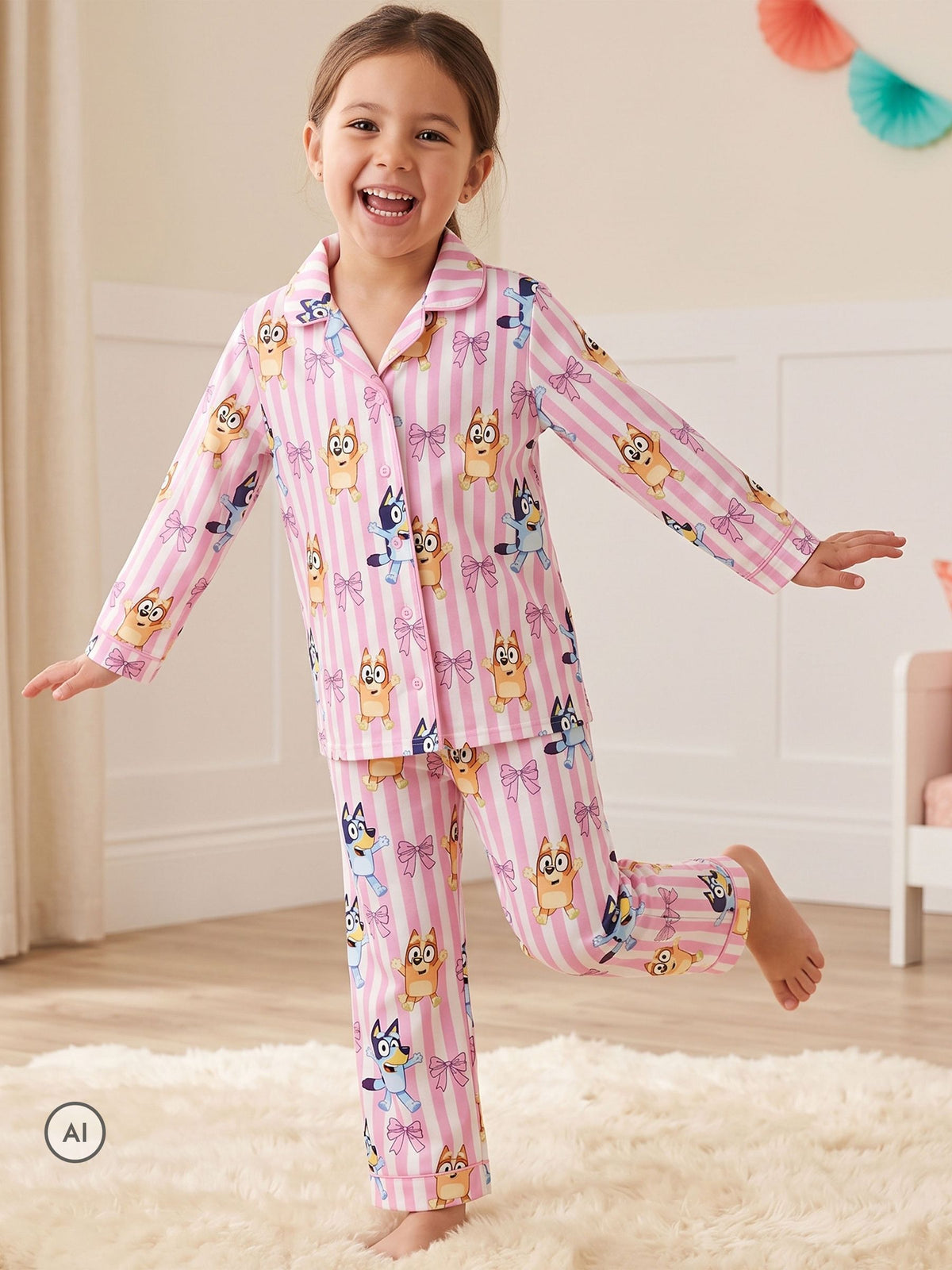 Character Pink Bluey And Bingo Button Up Pyjamas - image 8