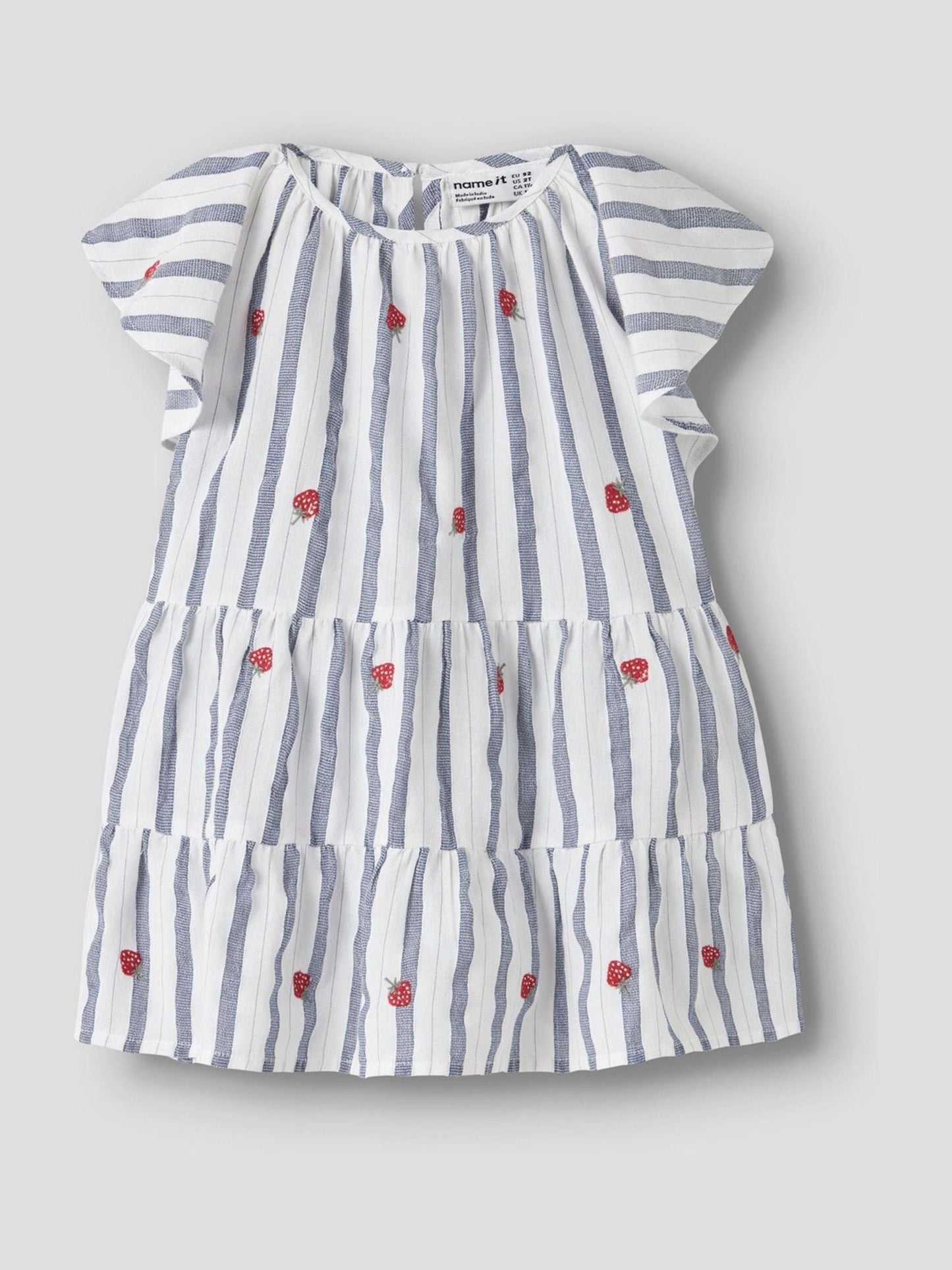 Name It Blue Tiered Stripe Strawberry Dress image 3