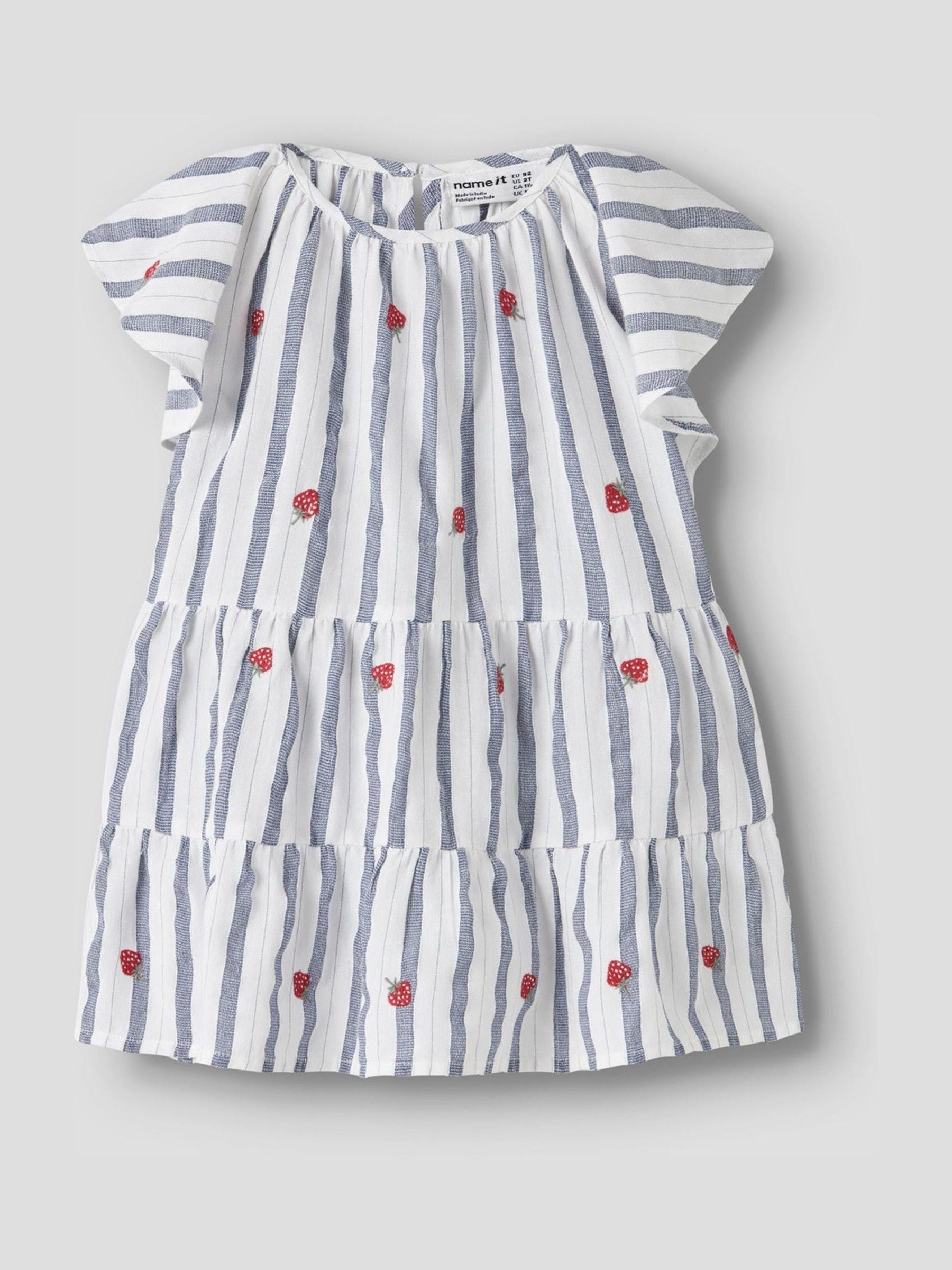 Name It Blue Tiered Stripe Strawberry Dress image 3