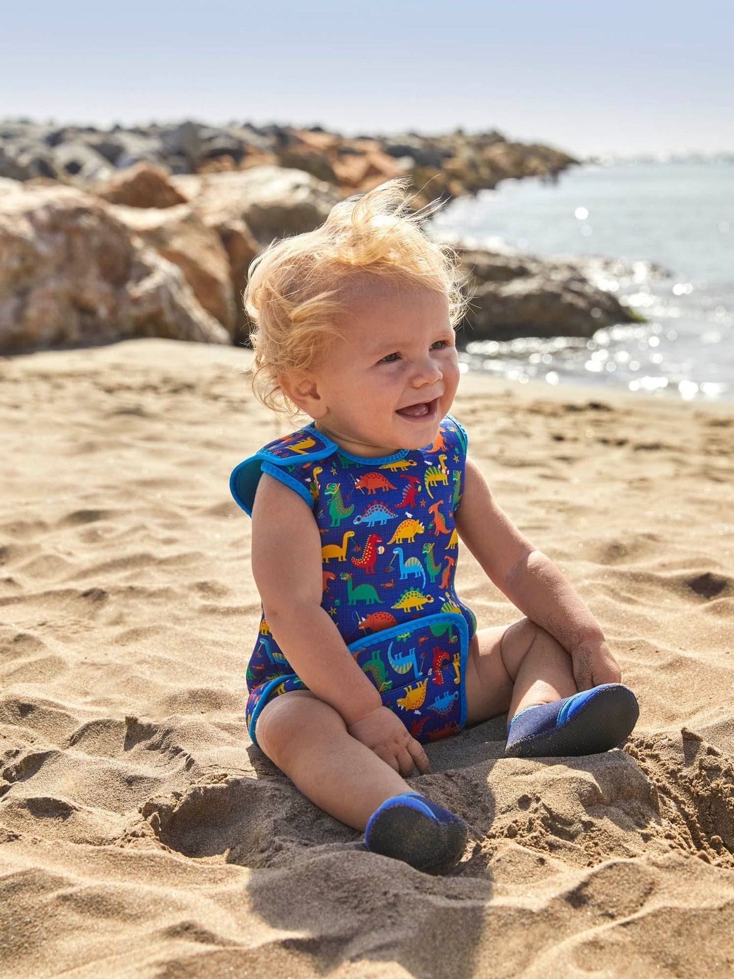 JoJo Maman Bébé Blue Dino Print Baby Wetsuit image 2