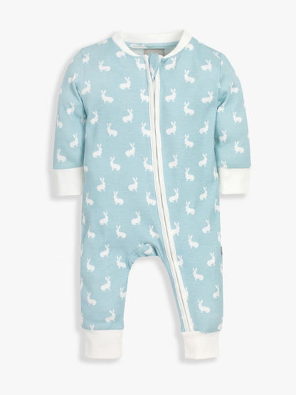 The Little Tailor Blue Front Zip Soft 100% Cotton Sleepsuit image 1