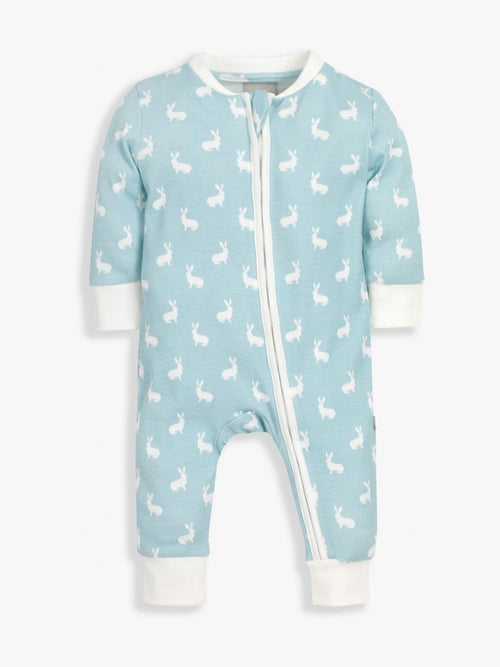 The Little Tailor Blue Front Zip Soft 100% Cotton Sleepsuit image 1