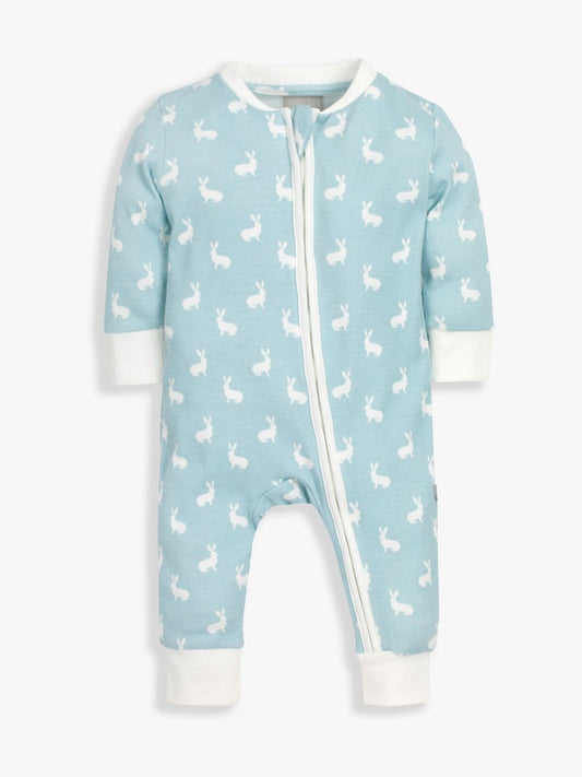 The Little Tailor Blue Front Zip Soft 100% Cotton Sleepsuit image 1
