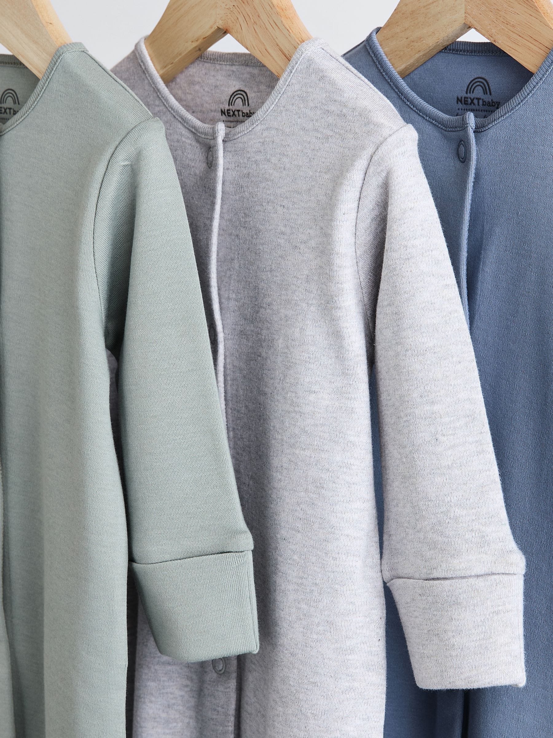 Grey/Blue 3 Pack Baby Sleepsuits (0-2yrs) image 3
