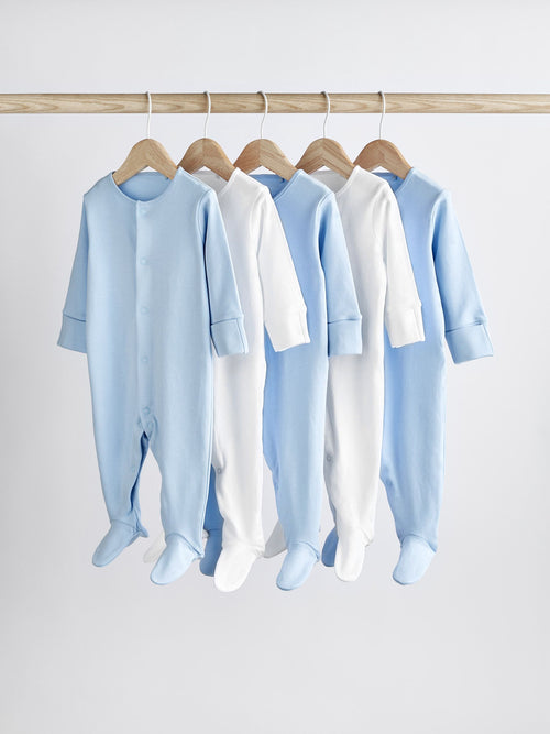 Blue/White 5 Pack Baby Sleepsuits (0-2yrs) image 1