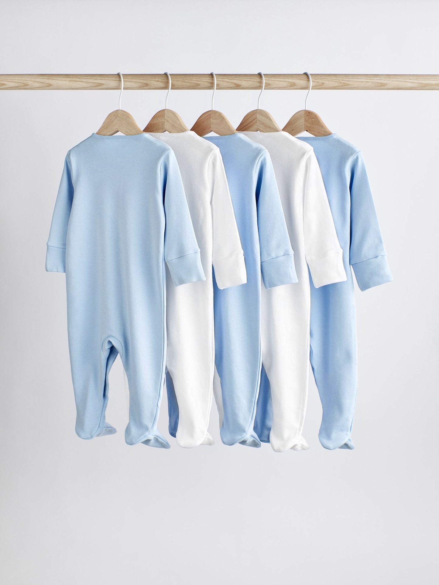 Blue/White 5 Pack Baby Sleepsuits (0-2yrs)
