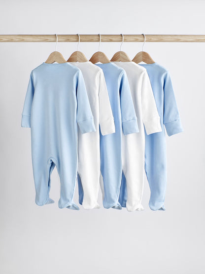 Blue/White 5 Pack Baby Sleepsuits (0-2yrs)
