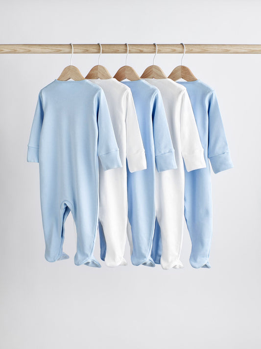 Blue/White 5 Pack Baby Sleepsuits (0-2yrs)